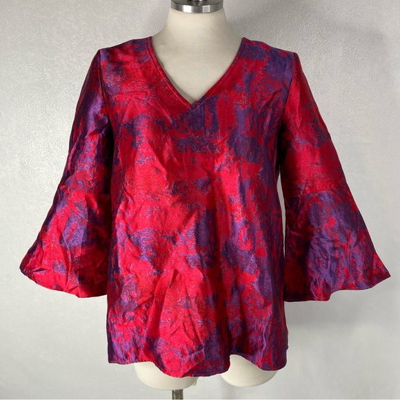 Tuckernuck Size XS Red Purple Raspberry Jacquard Blouse - Picture 1 of 10